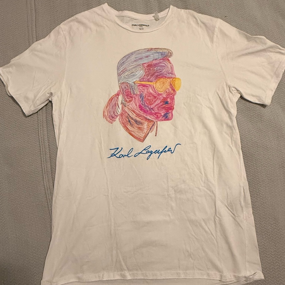Karl Lagerfeld White Tee with Colorful Portrait Graphic